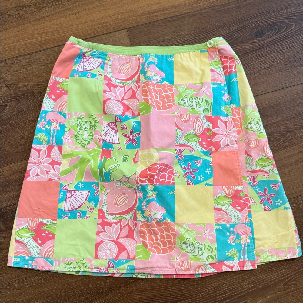 Lilly Pulitzer Vibrant A-Line Skirt in Pink, Green, Yellow, and Blue